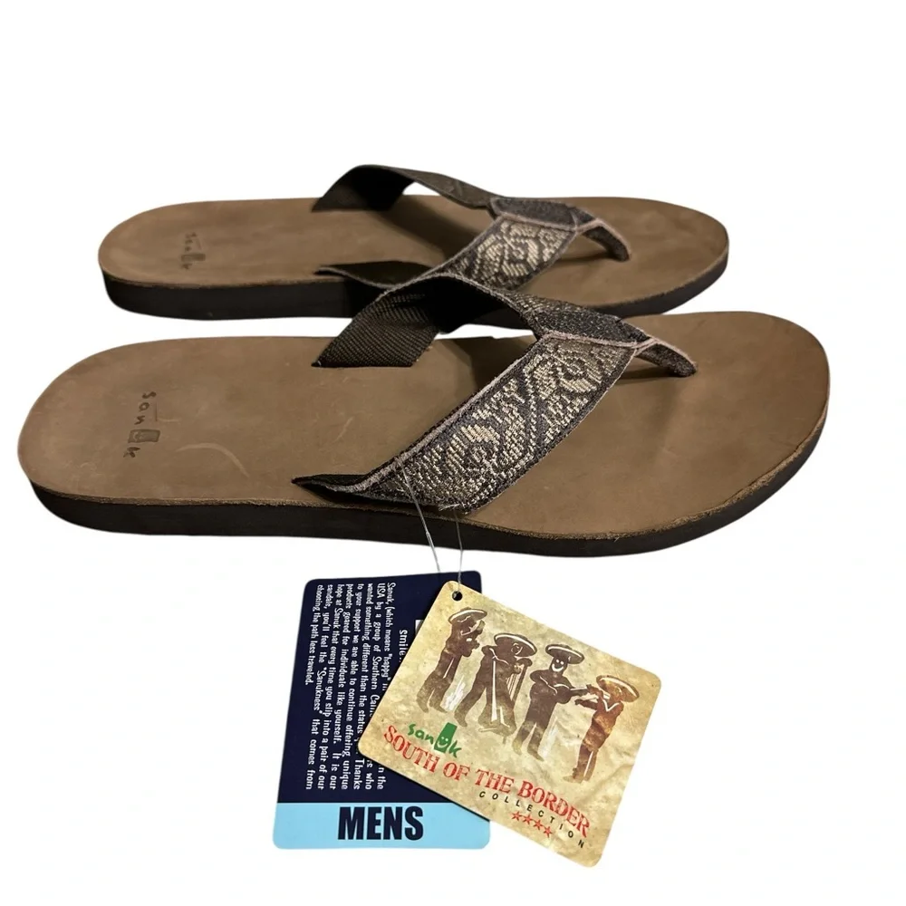 Sanuk Tan and Brown leather  flip flops - Picture 4 of 5